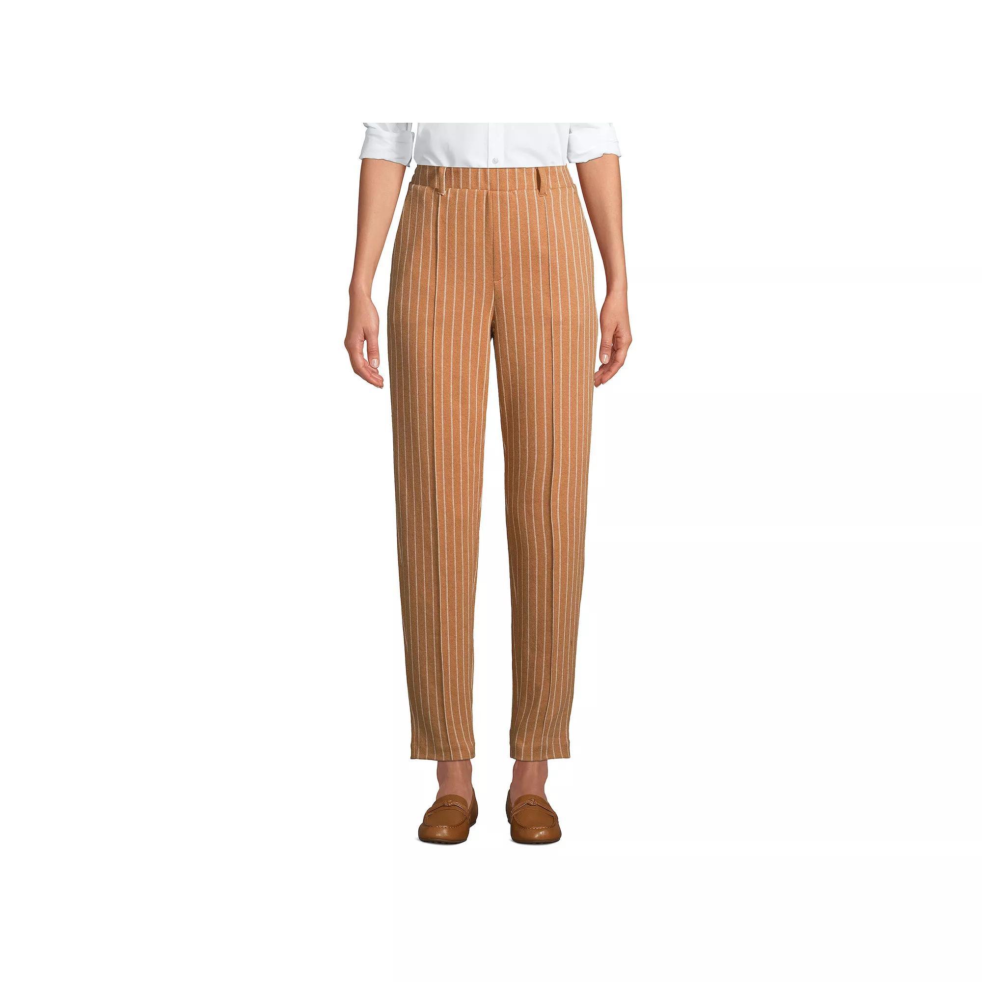 Petite Lands End Sport Pull-On Tapered Pants, Womens Camel Grey Stripe Product Image
