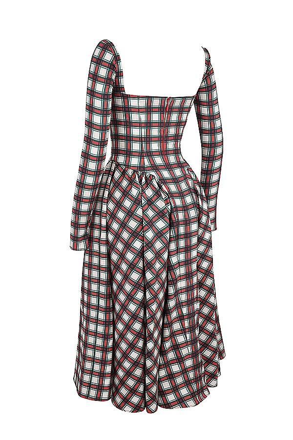 Eliza Red Tartan Corset Midi Dress Product Image
