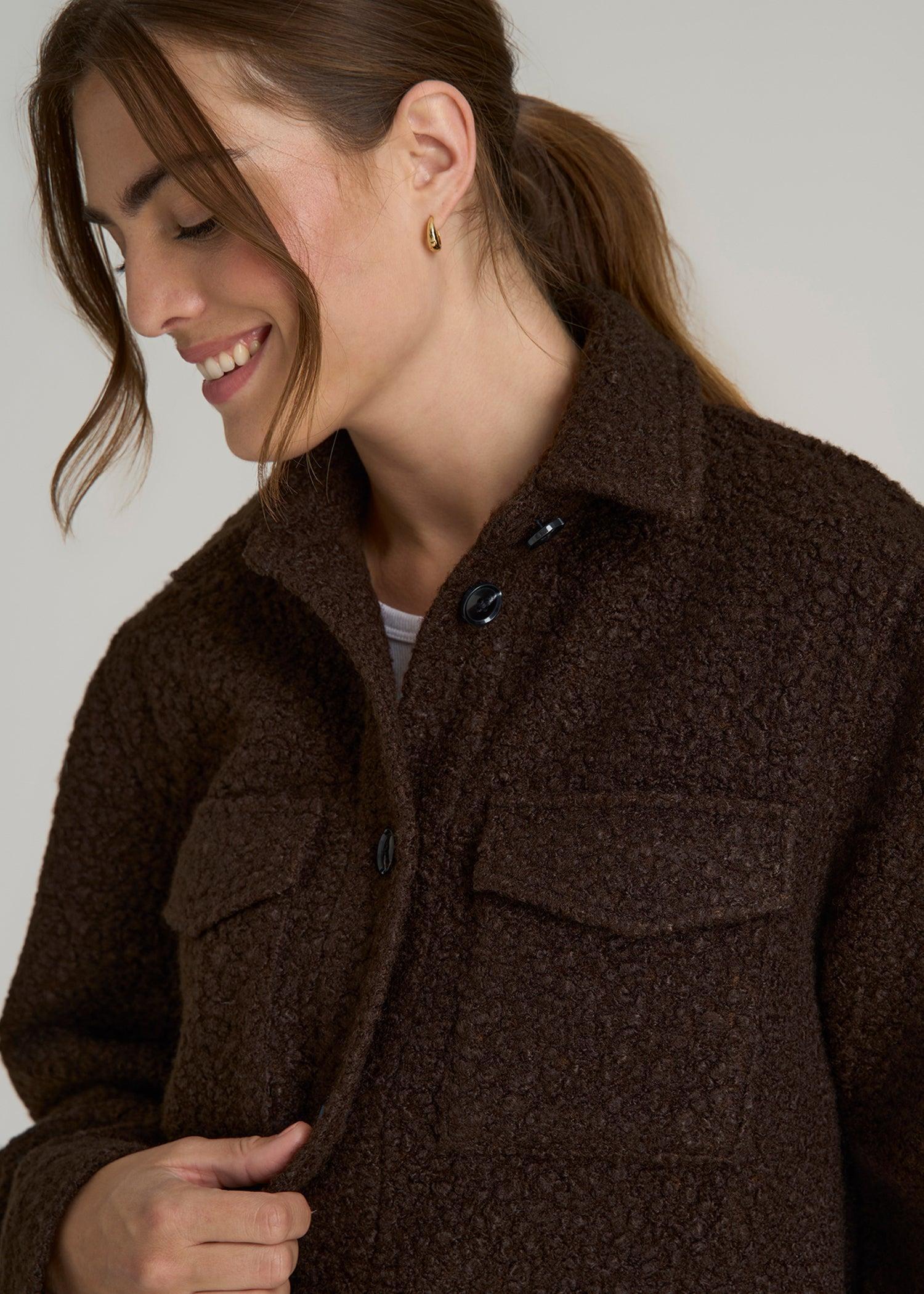 Relaxed Boucle Tall Women's Shacket in Espresso Product Image