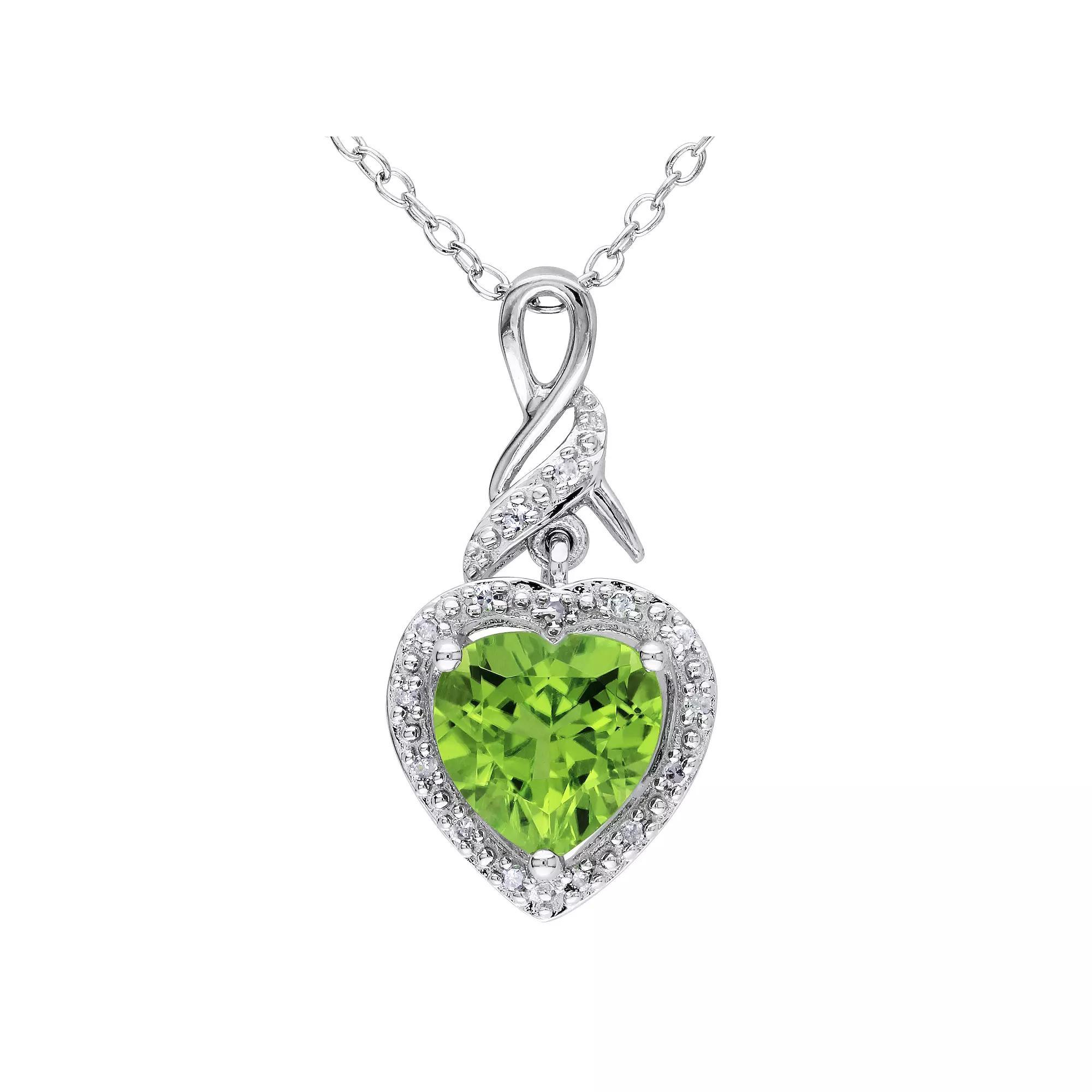 Stella Grace Sterling Silver Peridot & Diamond Accent Heart Twist Pendant Necklace, Womens Product Image