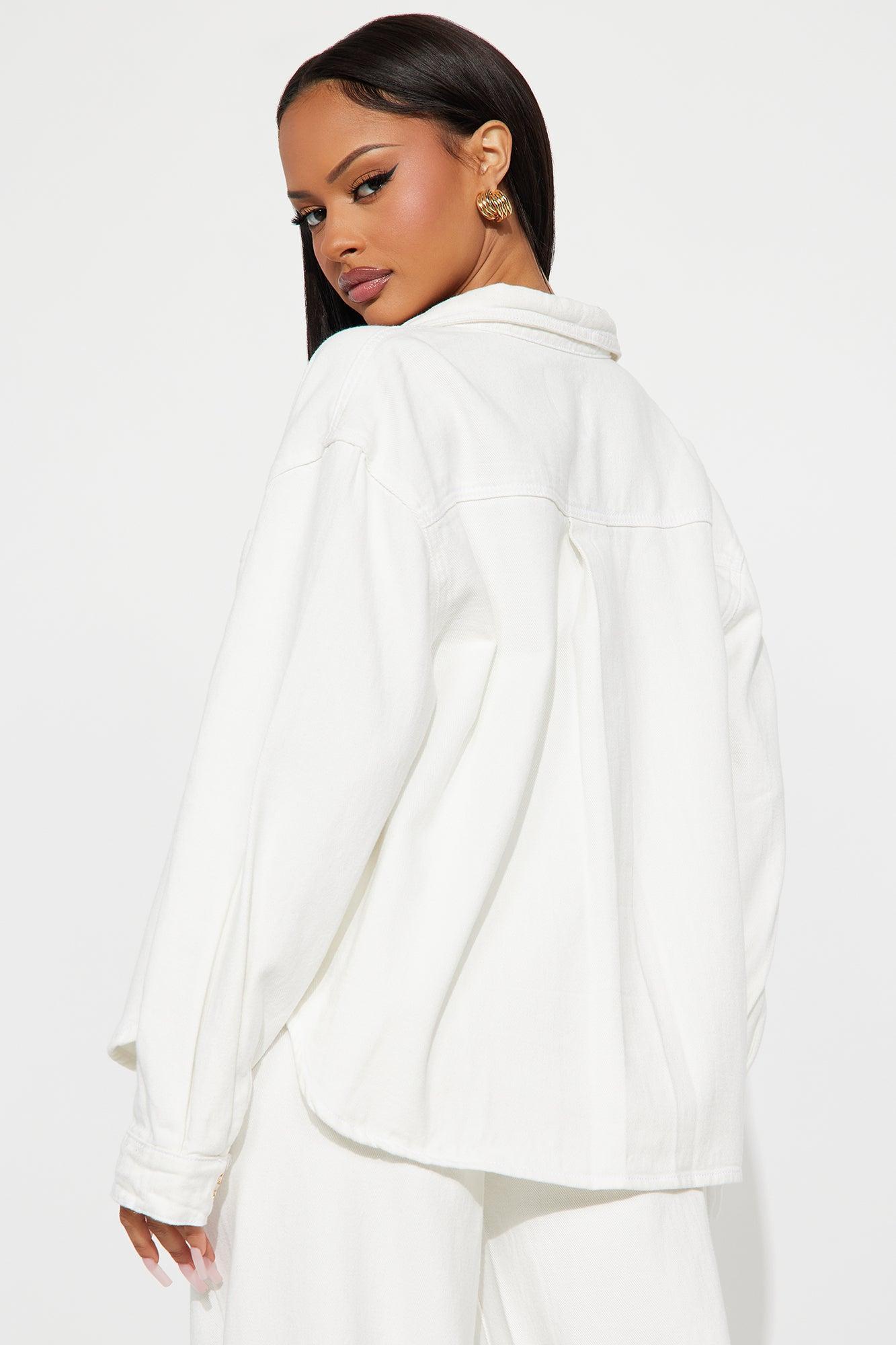 Très Jolie Denim Shacket - White Product Image