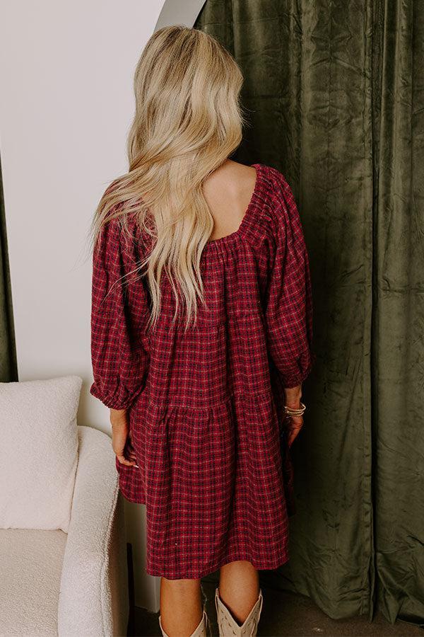 Pumpkin Spice Cutie Plaid Mini Dress in Wine Product Image