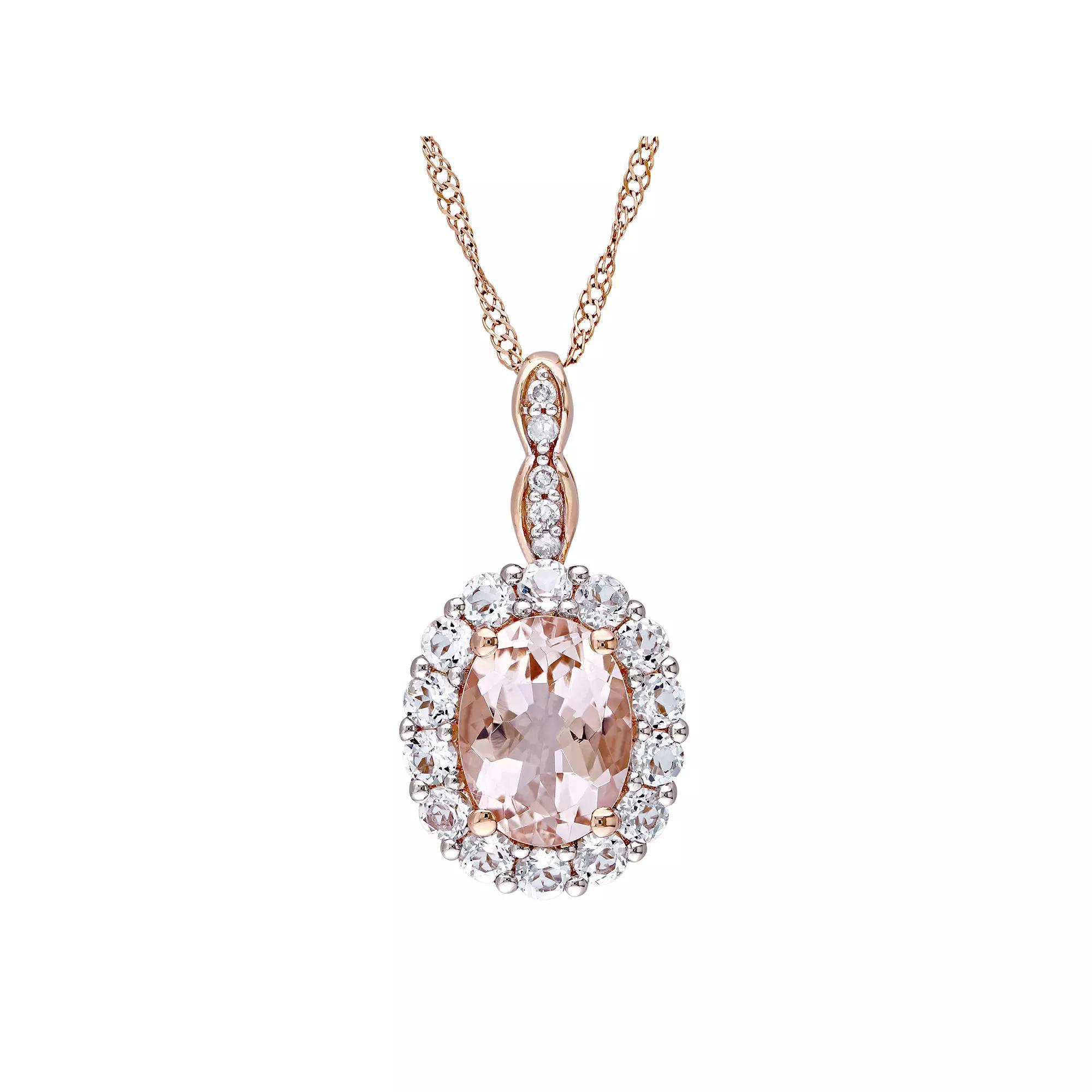 Stella Grace 14k Rose Gold Morganite, White Topaz & Diamond Accent Halo Pendant, Women's, Size: 17", 14k Pink Product Image