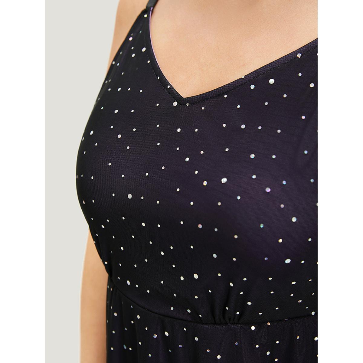 Plus Size Glitter Adjustable Straps Mesh Cami Dress Purple Women Party Adjustable Straps Spaghetti Strap Sleeveless Curvy Knee Dress BloomChic 28/5X Product Image
