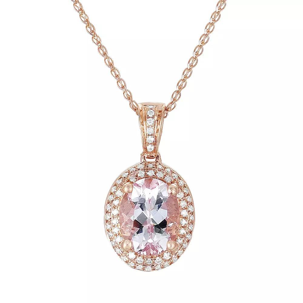 14k Rose Gold .18-ct. T.W. Diamond and Morganite Frame Pendant, Women's, Pink Product Image