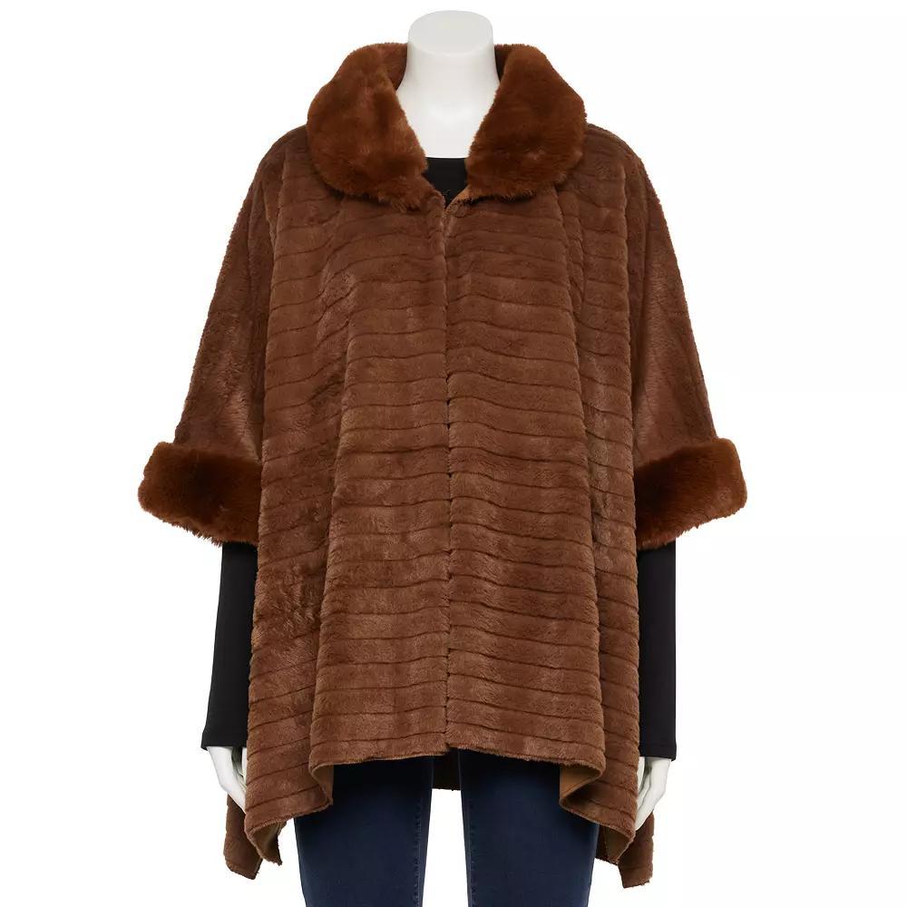Women's Nanette Lepore Fleece Collared 3/4-Sleeve Ruana Wrap, Dark Brown Product Image