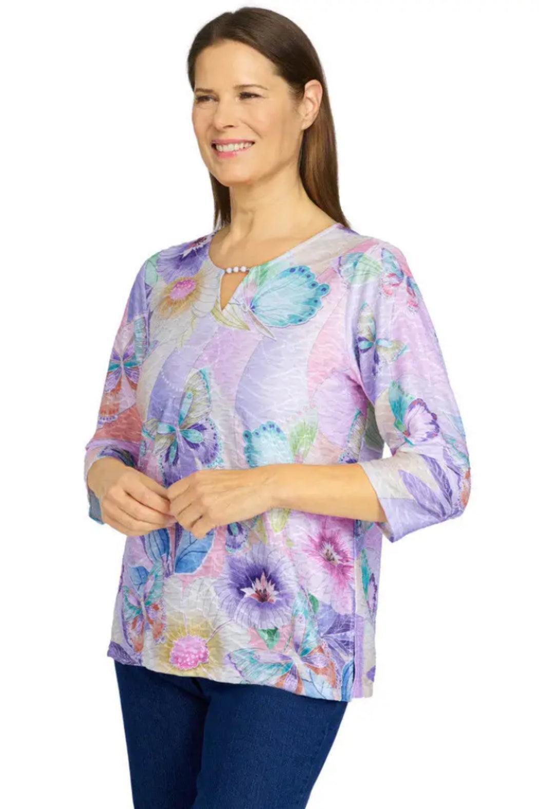 Butterfly Colorblock Split Neck Top Product Image