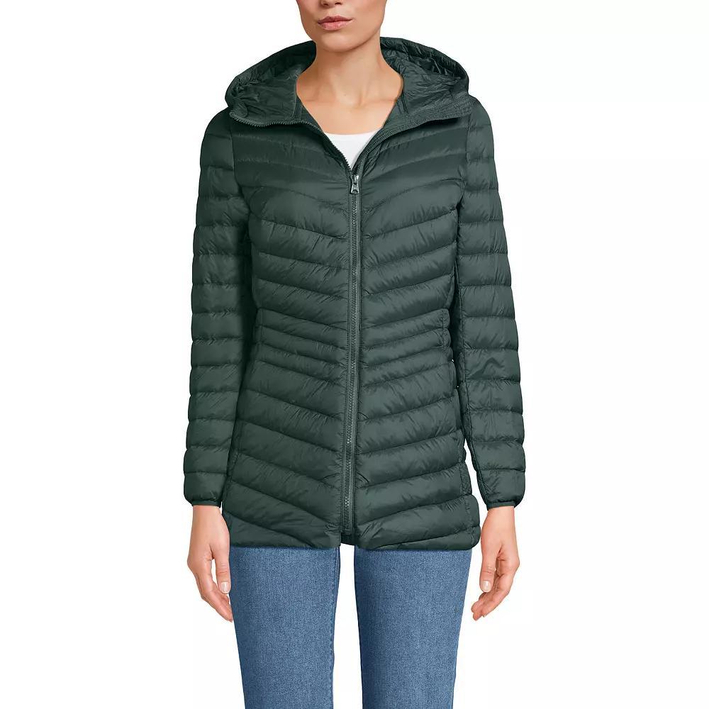 Petite Lands' End Wanderweight Ultralight Hooded Packable Down Jacket, Women's, Size: Small Petite, Evening Green Product Image