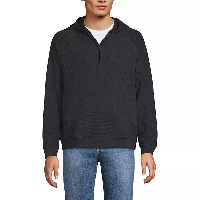 Men's Lands' End Long Sleeve Waffle Quarter Zip Hoodie, Size: Large, Black Slate Product Image