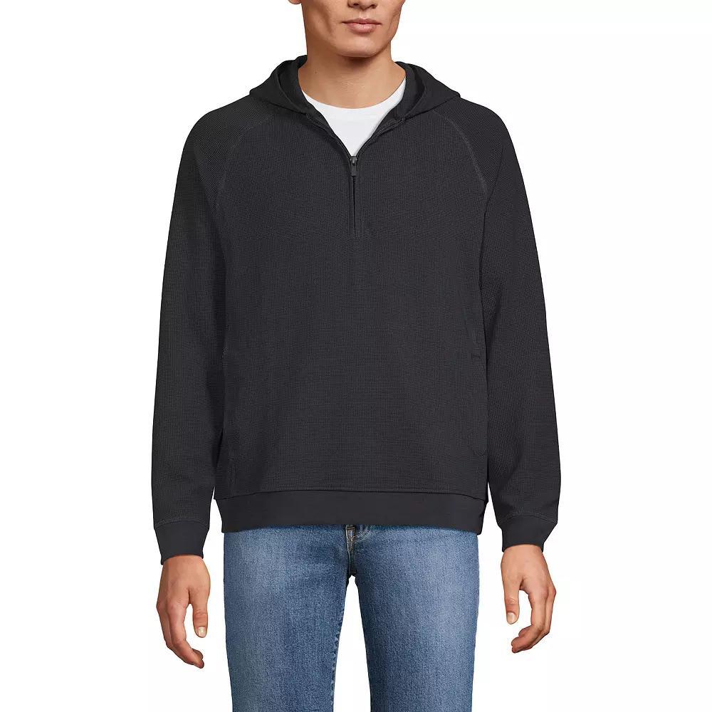 Men's Lands' End Long Sleeve Waffle Quarter Zip Hoodie, Size: Large, Black Slate Product Image