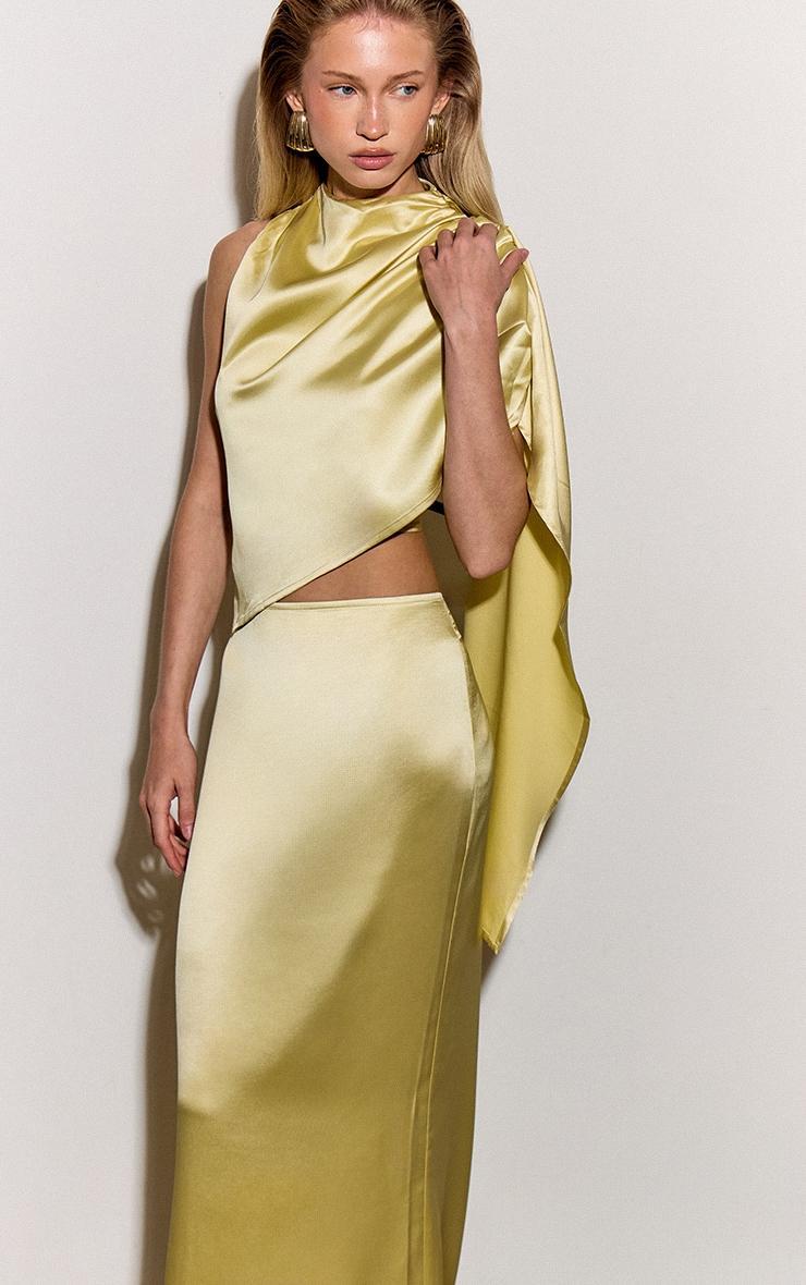 Butter Yellow Satin Low Rise Maxi Skirt Product Image