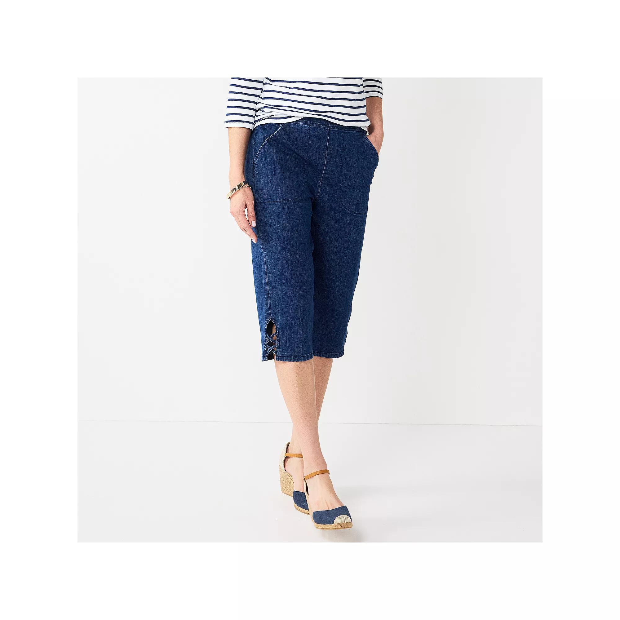 Women's Croft & Barrow® Lattice-Hem Pull-On Mid-Rise Skimmer Jeans, Size: XS, Dark Blue Product Image