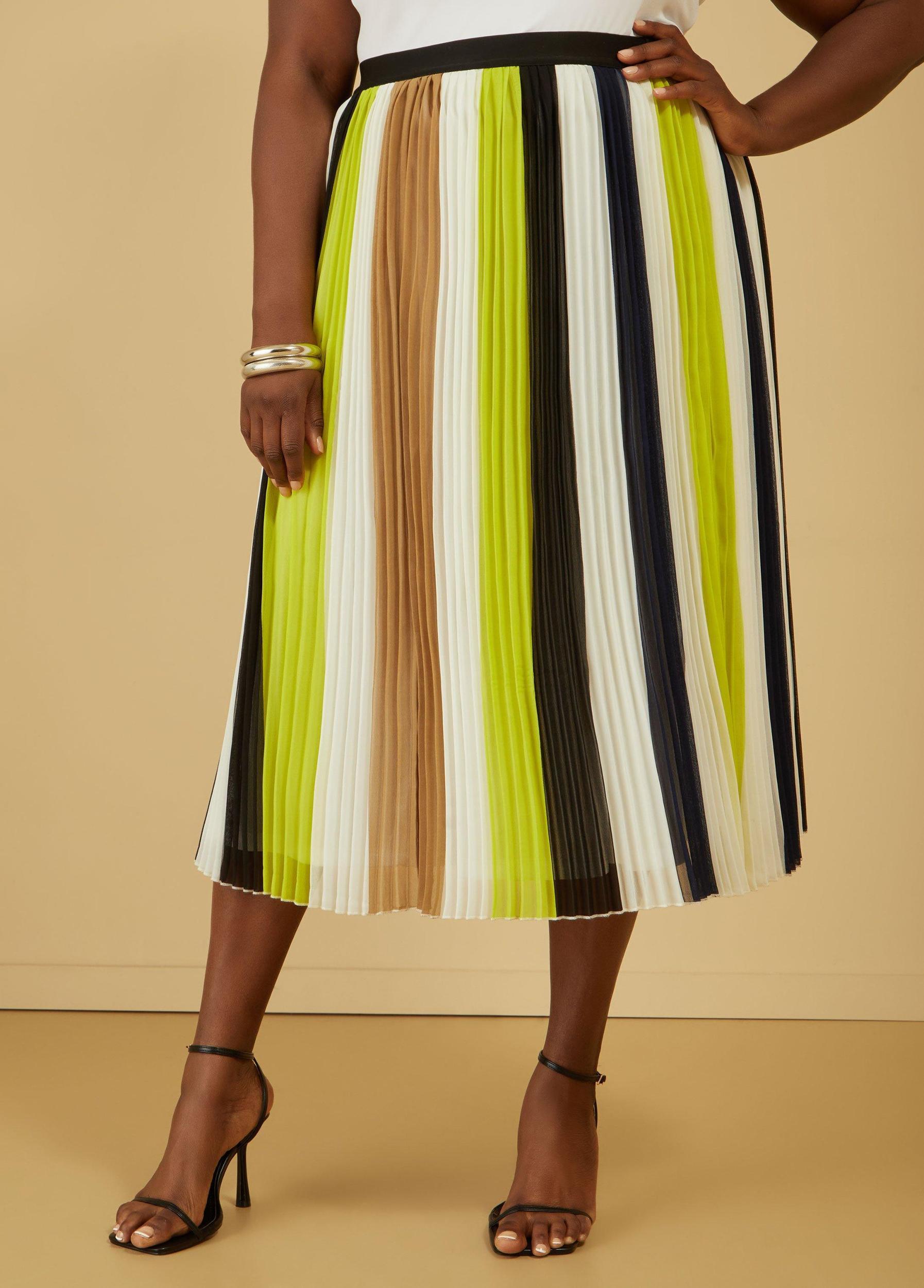 Pleated Striped Midi Skirt Product Image