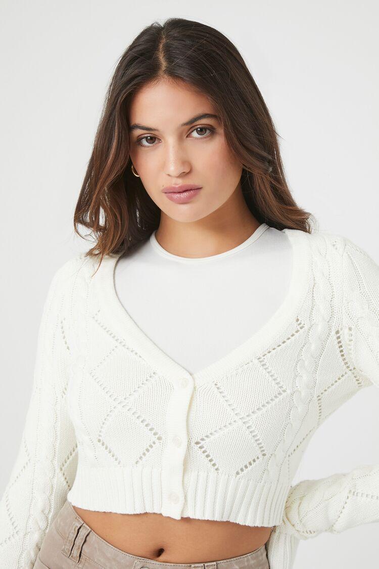 Cropped Pointelle Cardigan Sweater | Forever 21 Product Image