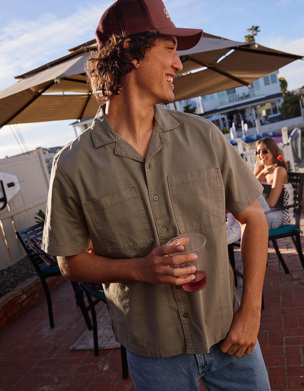 RSQ Mens Washed Twill Camp Shirt - OLIVE Product Image