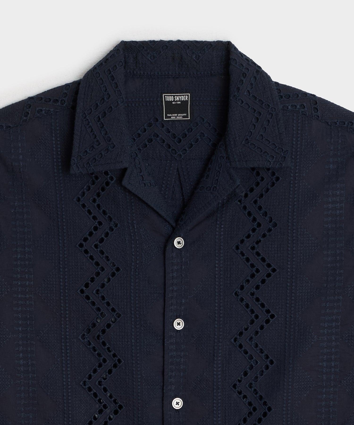 Cropped Embroidered Camp Collar Shirt Product Image