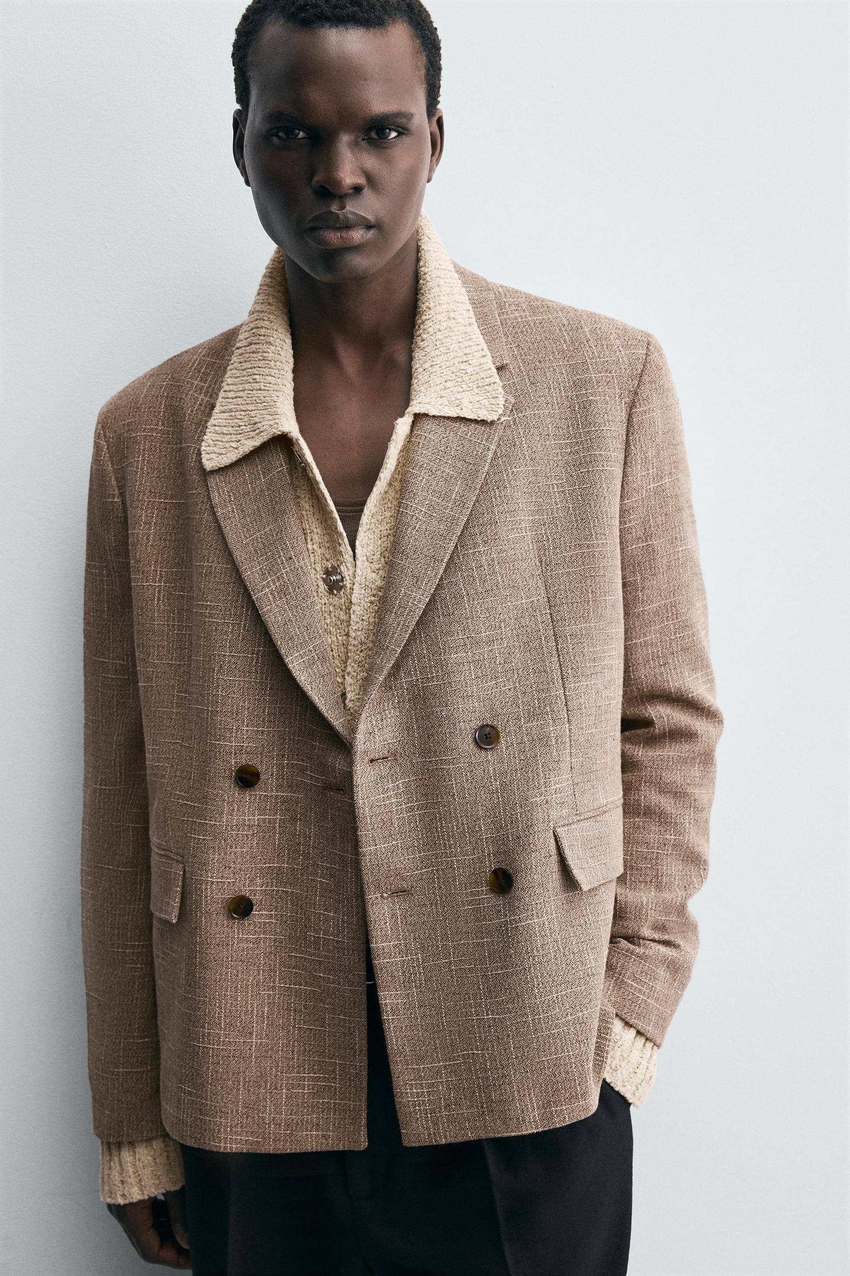 TEXTURED DOUBLE BREASTED BLAZER Product Image