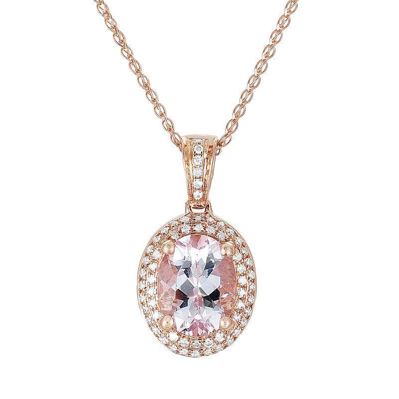 14k Rose Gold .18-ct. T.W. Diamond and Morganite Frame Pendant, Women's, Pink Product Image
