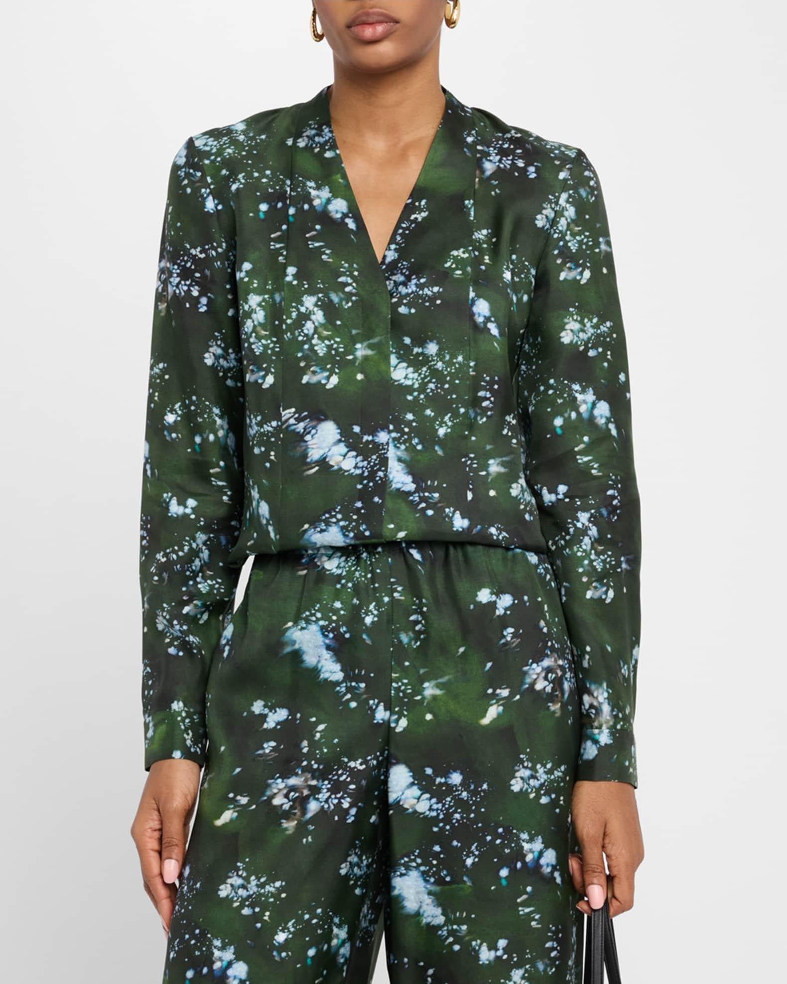 Abstract-Print Silk Blouse Product Image