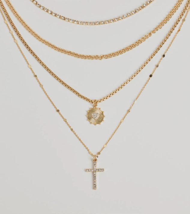 Sleek Bliss Layered Cross Charm Necklace Product Image