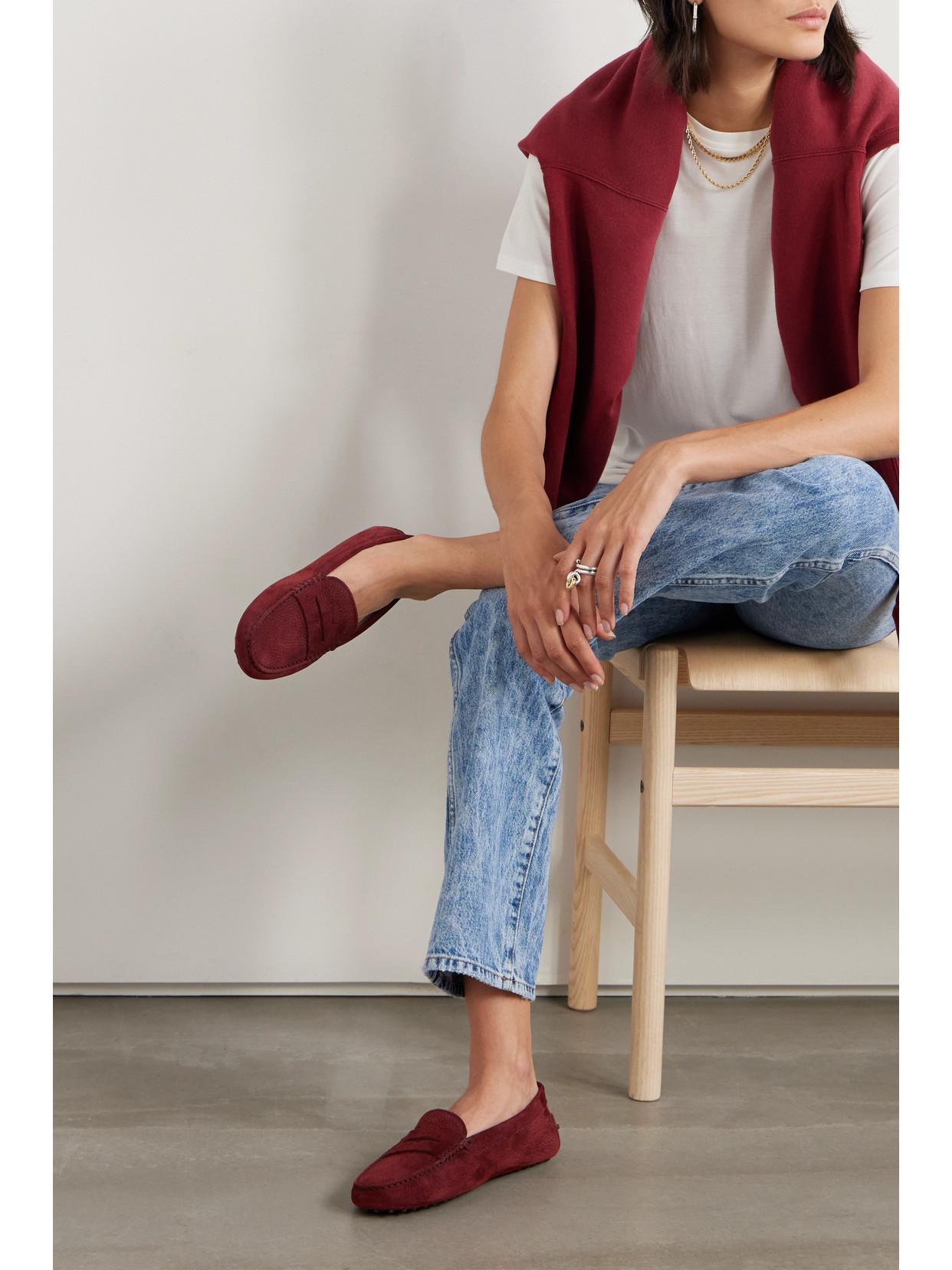 TOD'S Gommini Suede Loafers In Burgundy Product Image
