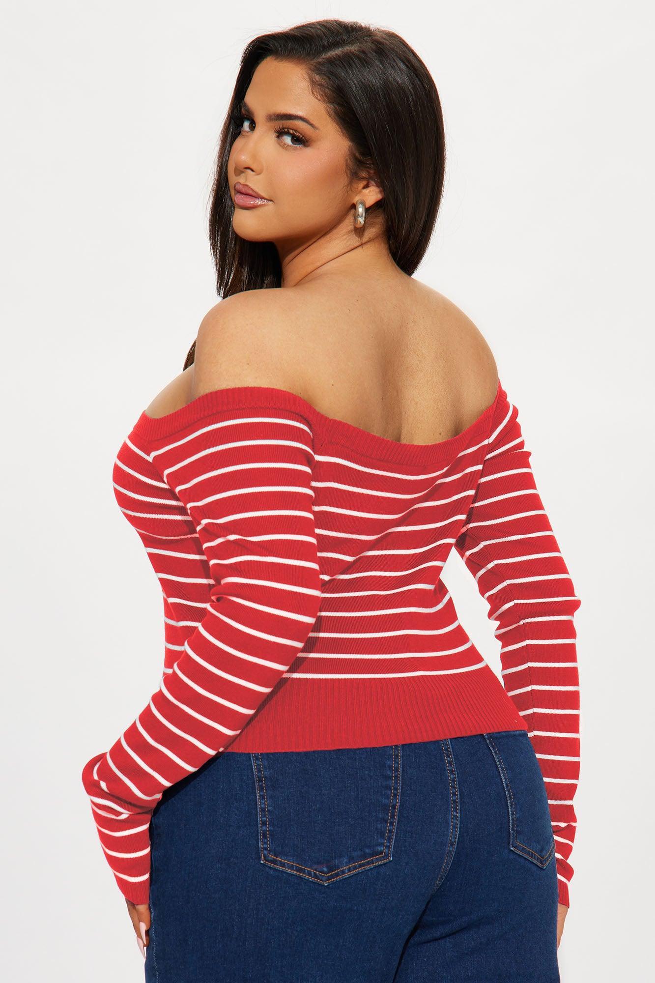 Hamptons Weekend Striped Sweater - Red/White Product Image