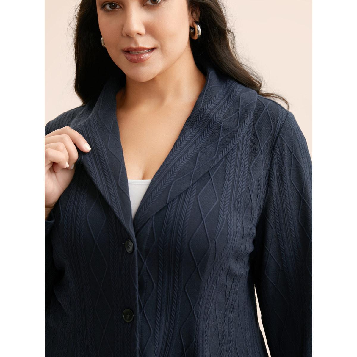 Plus Size Lapel Collar Texture Button Up Jacket Women Indigo Texture Bodycon Everyday Jackets BloomChic 28/5X Product Image