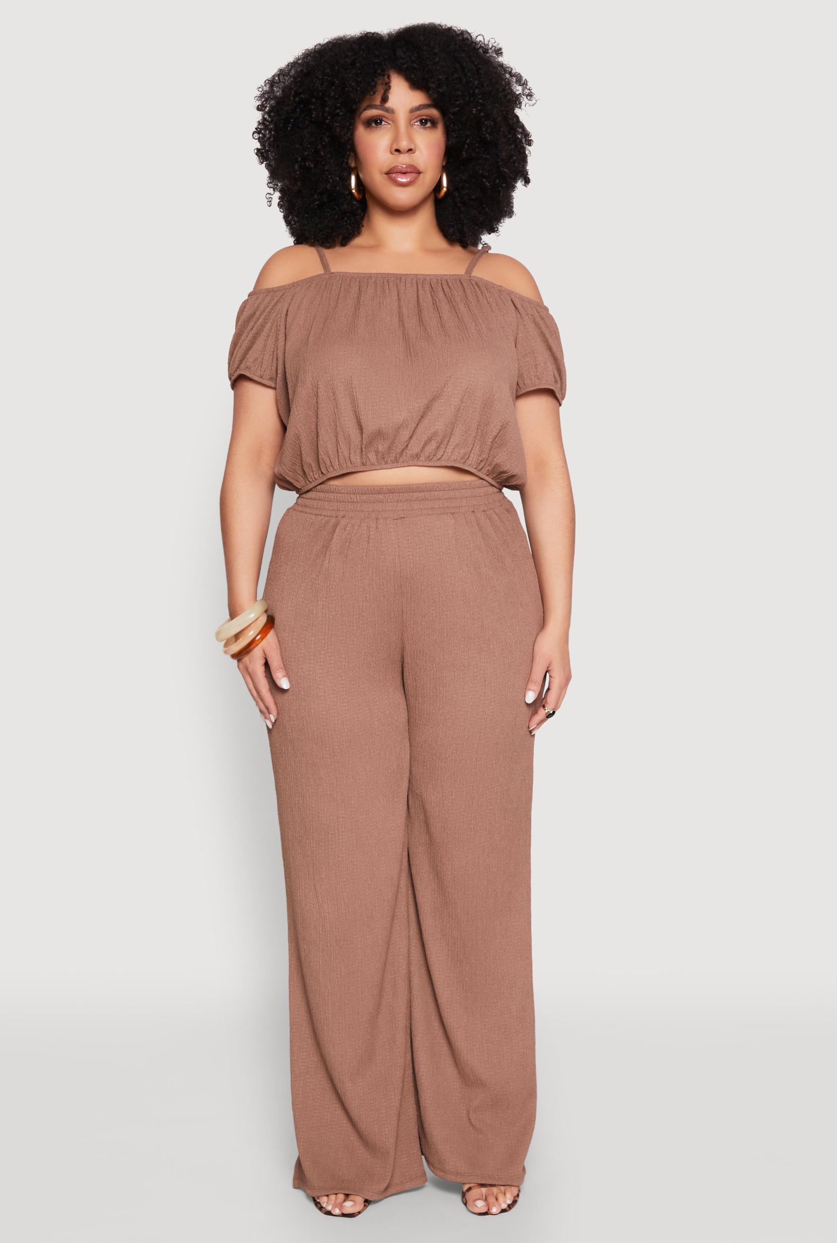 Womens Plus Size Almost Famous Textured Knit Wide Leg Pants Product Image