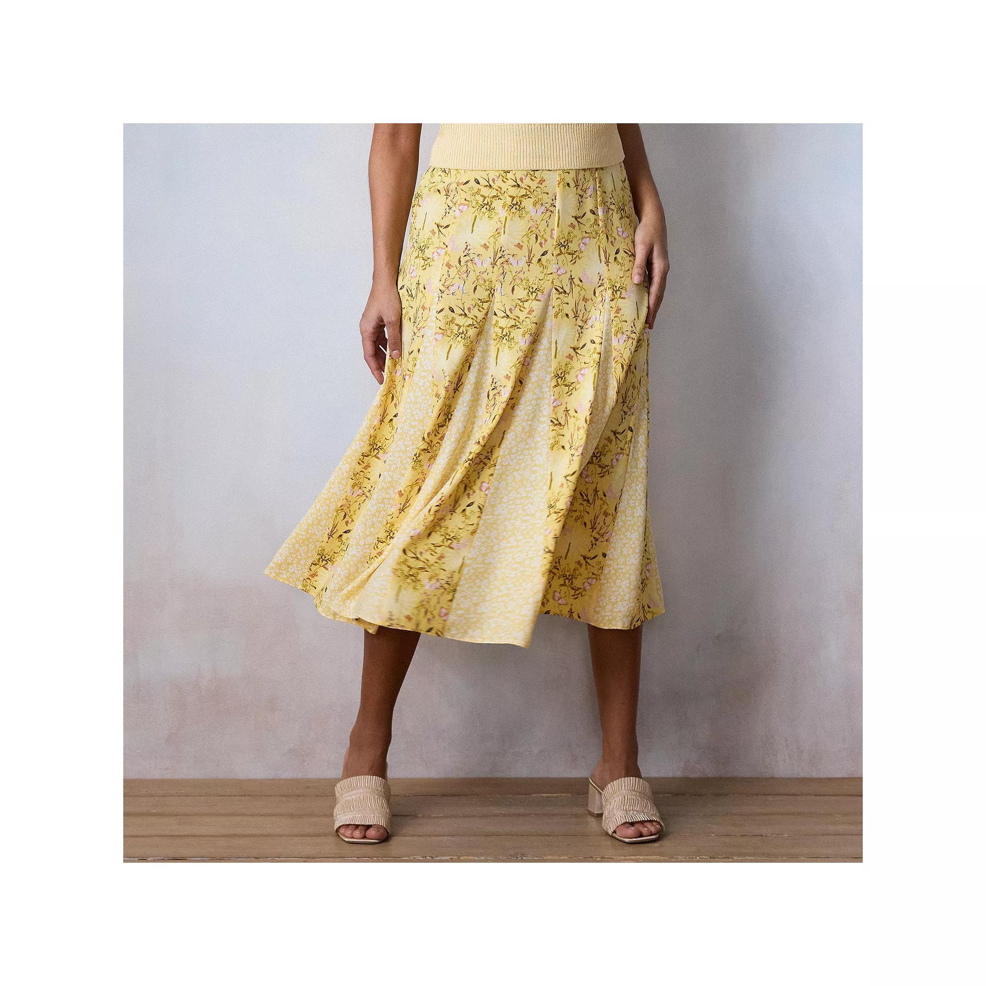 Women's LC Lauren Conrad Floral Crepe Godet Midi Skirt, Size: Medium, Yellow Botanica Product Image