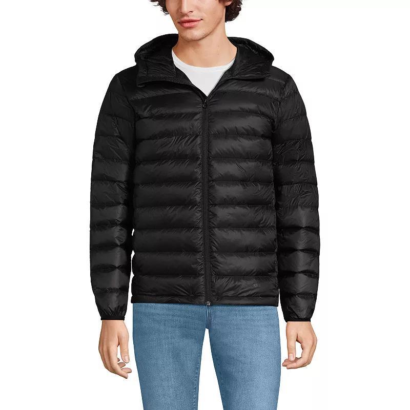 Men's Lands' End Hooded Wanderweight Down Jacket, Size: Large, Black Product Image