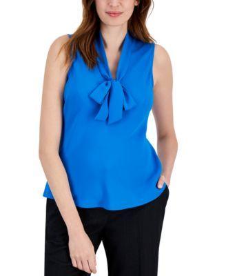 Kasper Tie V-Neck Sleeveless Crepe de Chine Top Product Image