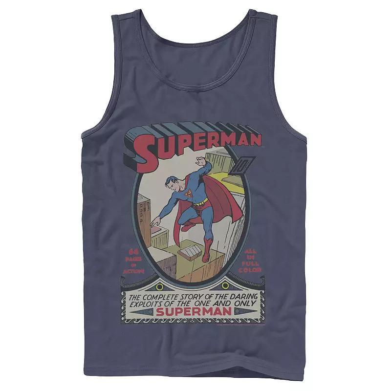 Mens DC Comics Superman 64 Pages Of Action Comic Cover Tank Top Blue Product Image