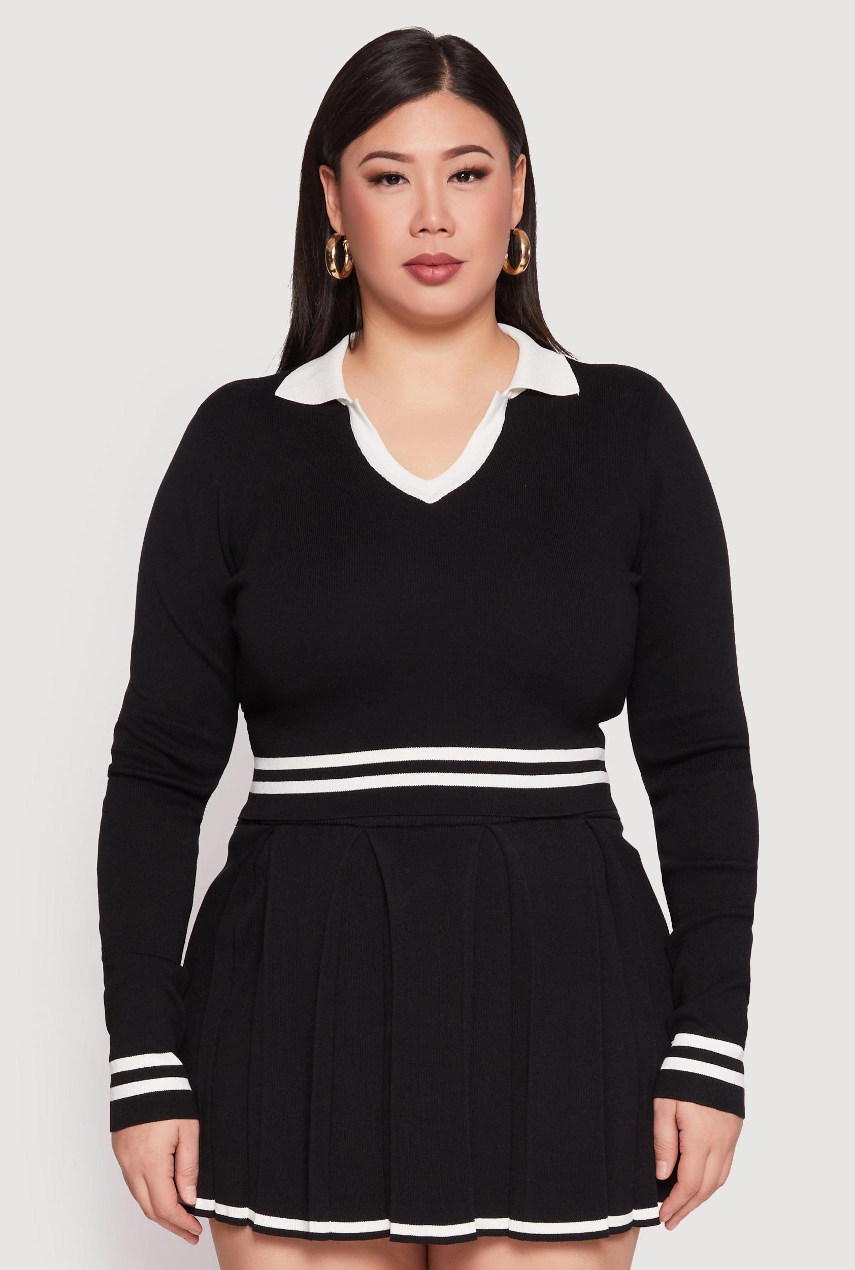 Womens Plus Size Daisy Varsity Stripe Detail Cropped Sweater Product Image