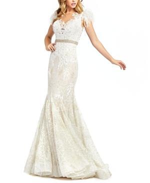 Womens Velvet Floral Applique Mermaid Gown Product Image
