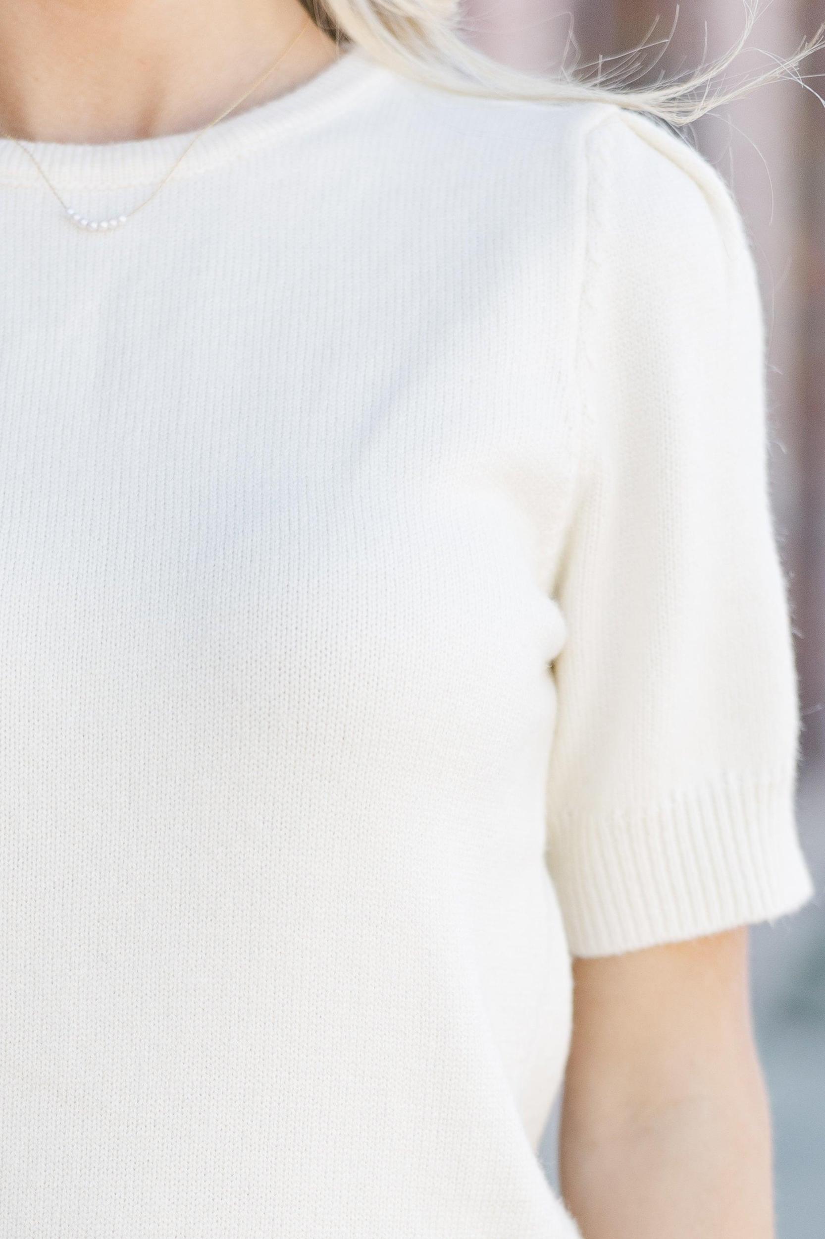 Crowd Pleaser Cream Short Sleeve Sweater Female Product Image