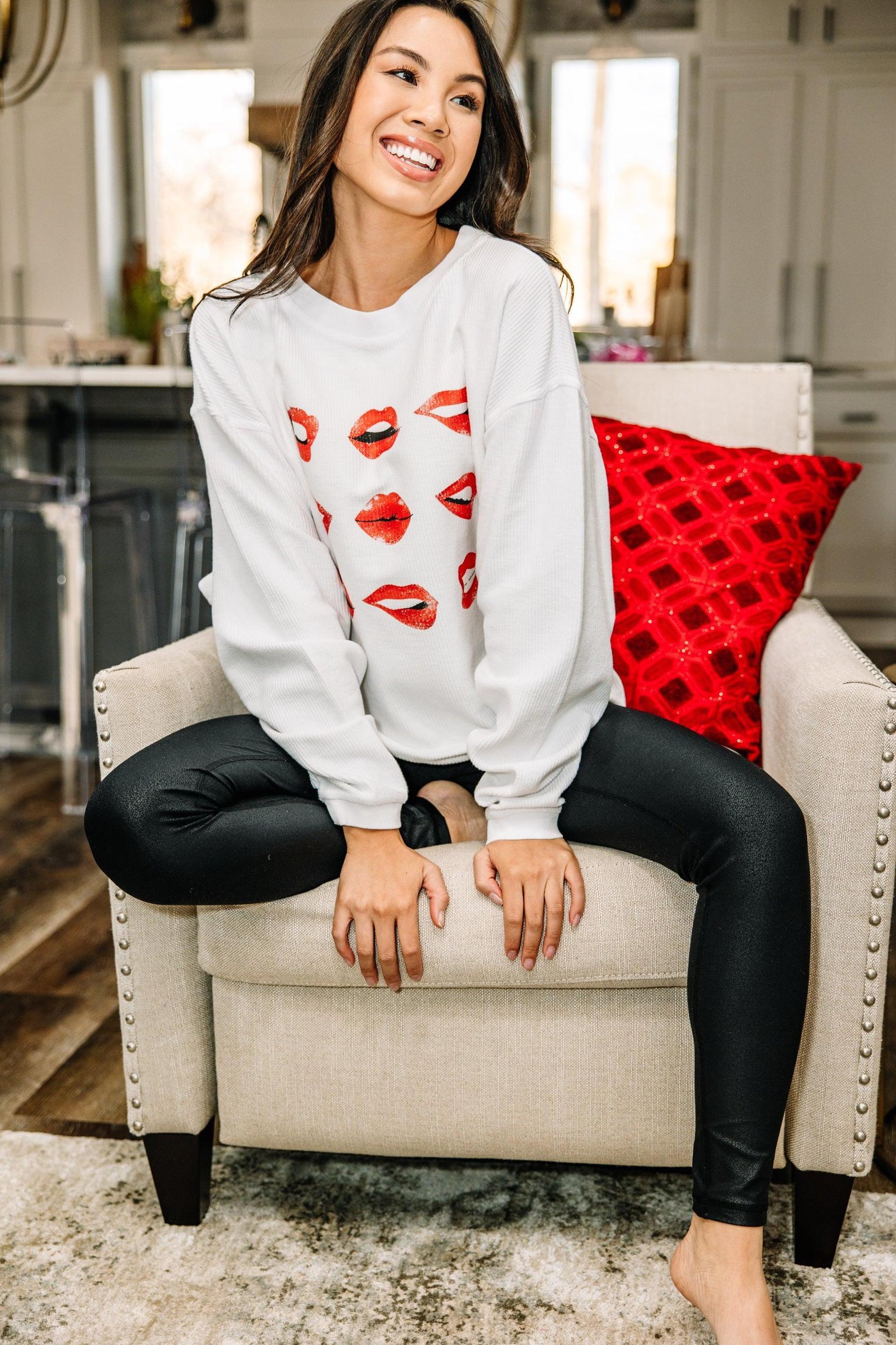 All The Kisses White Corded Graphic Sweatshirt Female Product Image