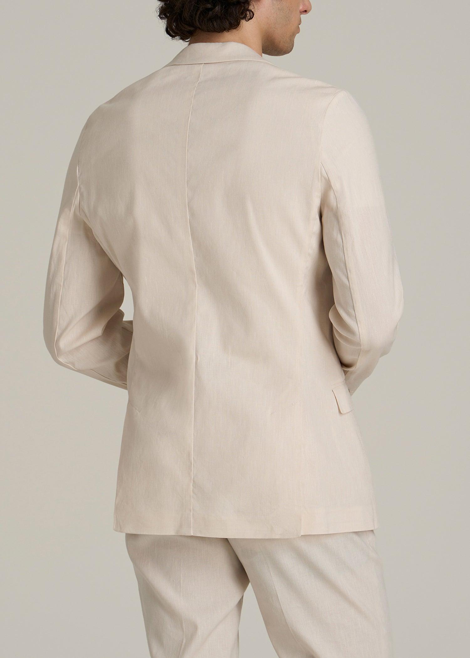 Stretch Linen Blazer for Tall Men in Light Beige Linen Product Image