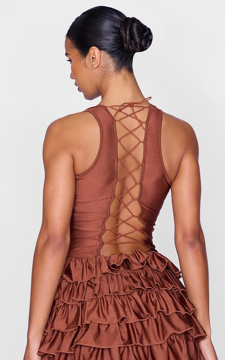 Chocolate Slinky Frill Hem Micro Mini Dress Product Image