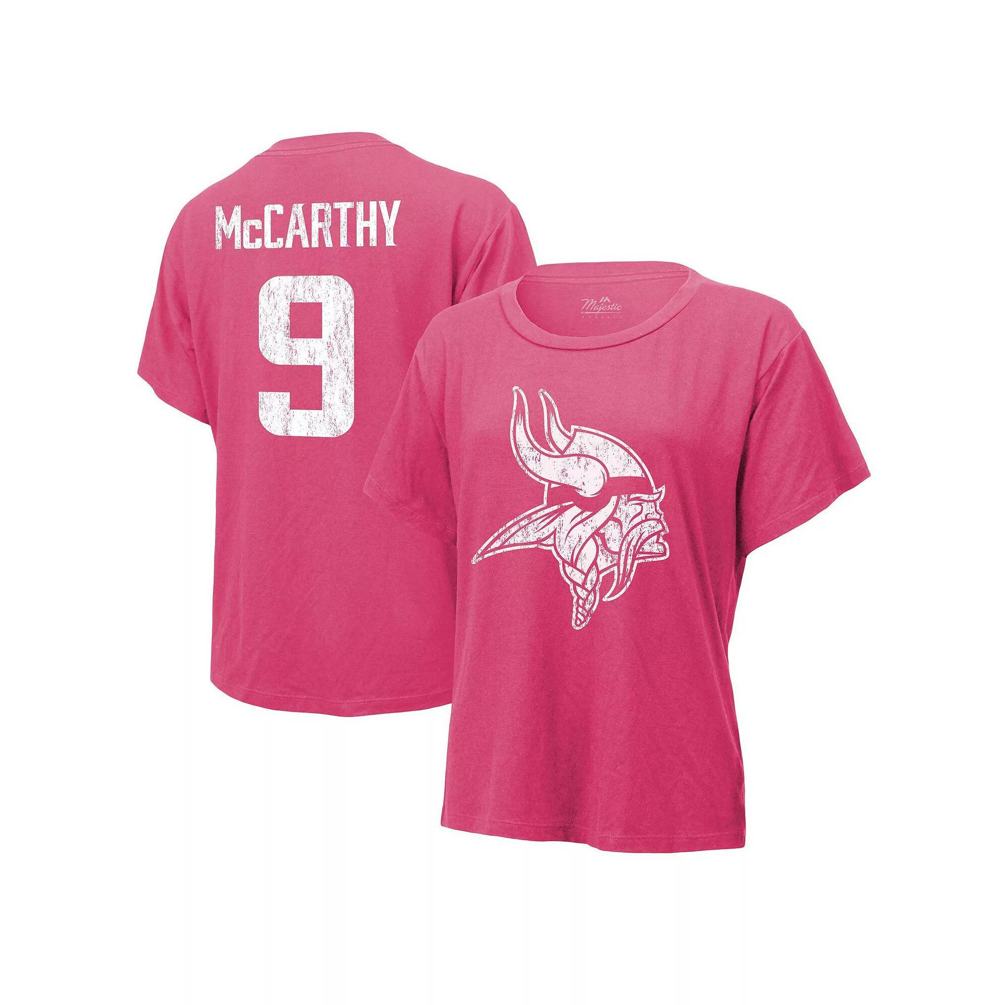 Women's Majestic Threads J.J. McCarthy Pink Minnesota Vikings Name & Number T-Shirt, Size: Small Product Image