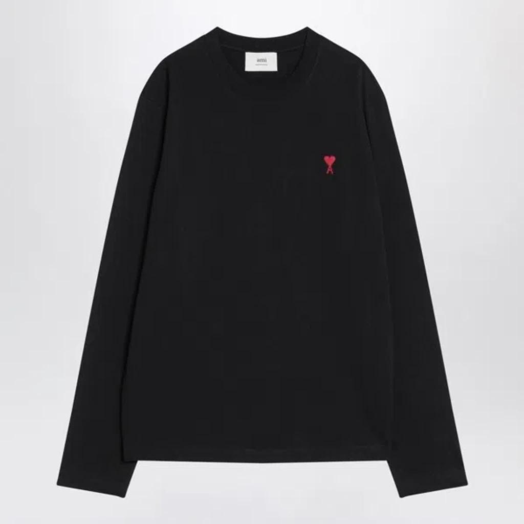 AMI ALEXANDRE MATTIUSSI Ami Classic Black Sweater With Round Neckline And Emblem Detail Product Image