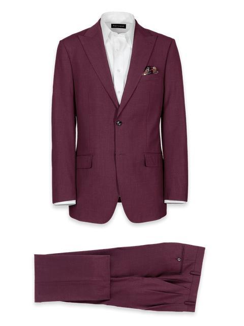 Wool Stretch Bengaline Single Breasted Peak Lapel Suit - Plum Product Image