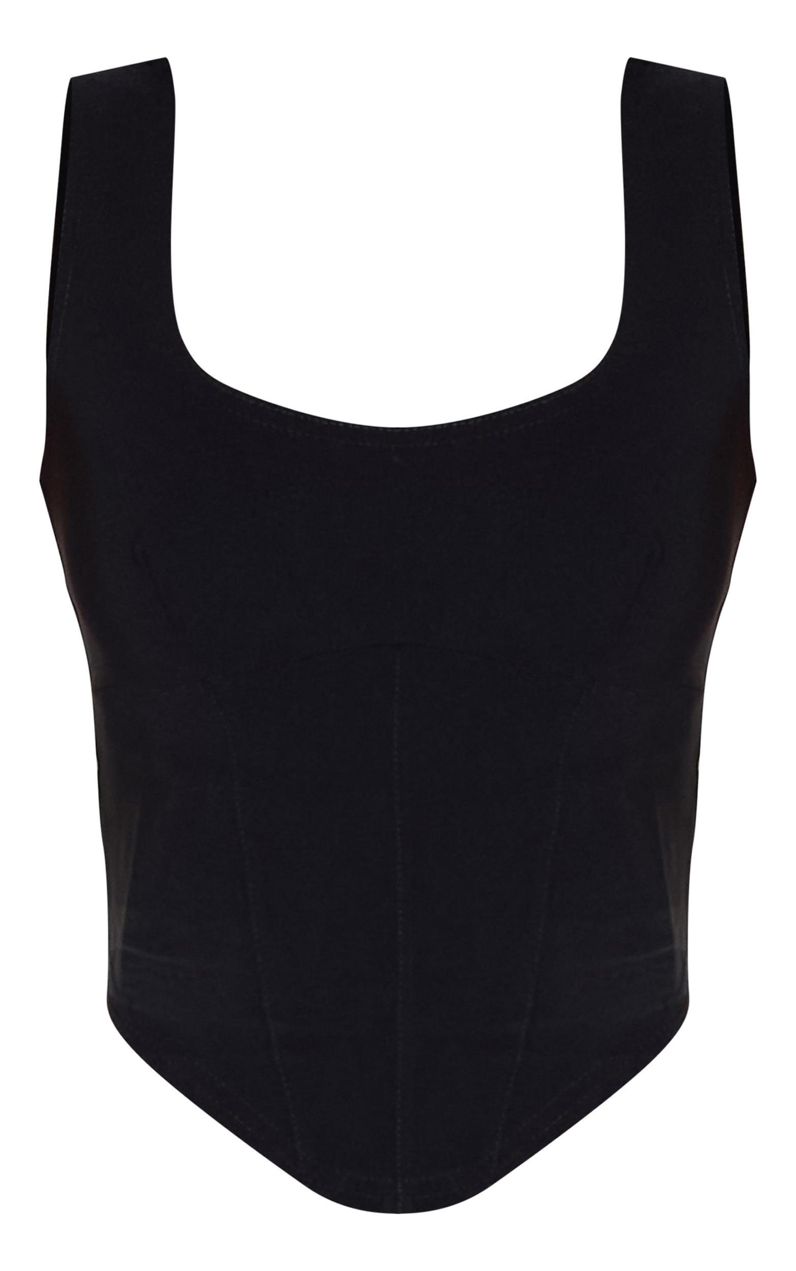 Black Stretch Woven Square Neck Corset Top Product Image