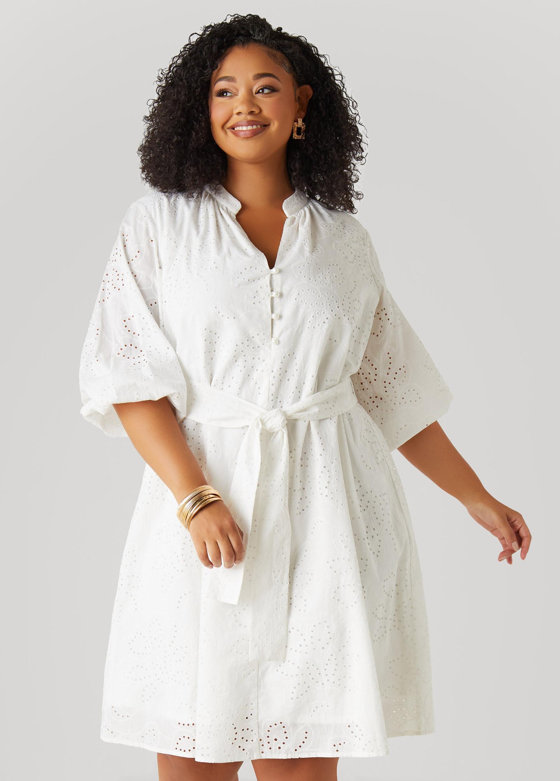 Eyelet Cotton Puff Sleeved Dress Product Image