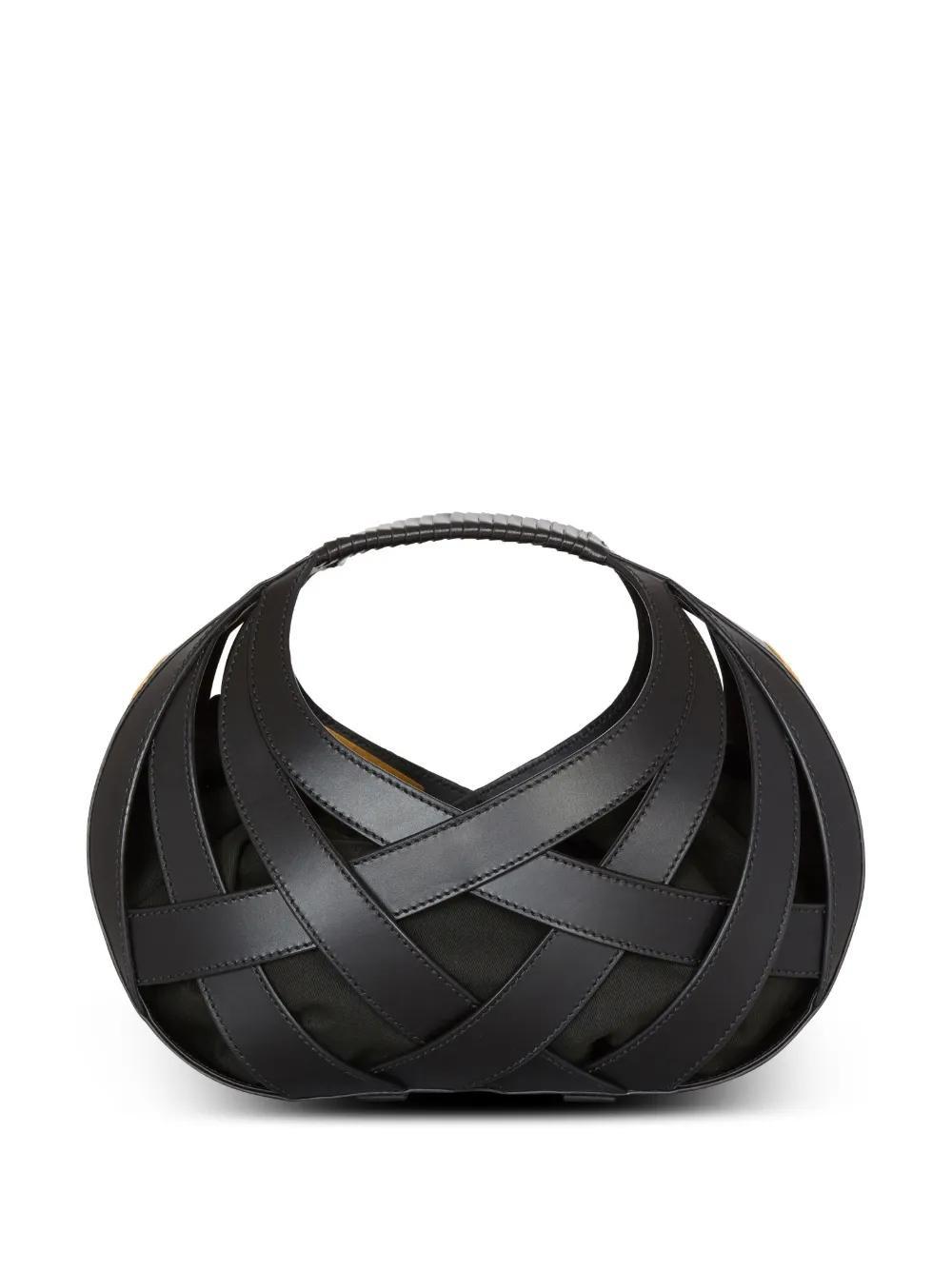 basketweave leather tote bag Product Image