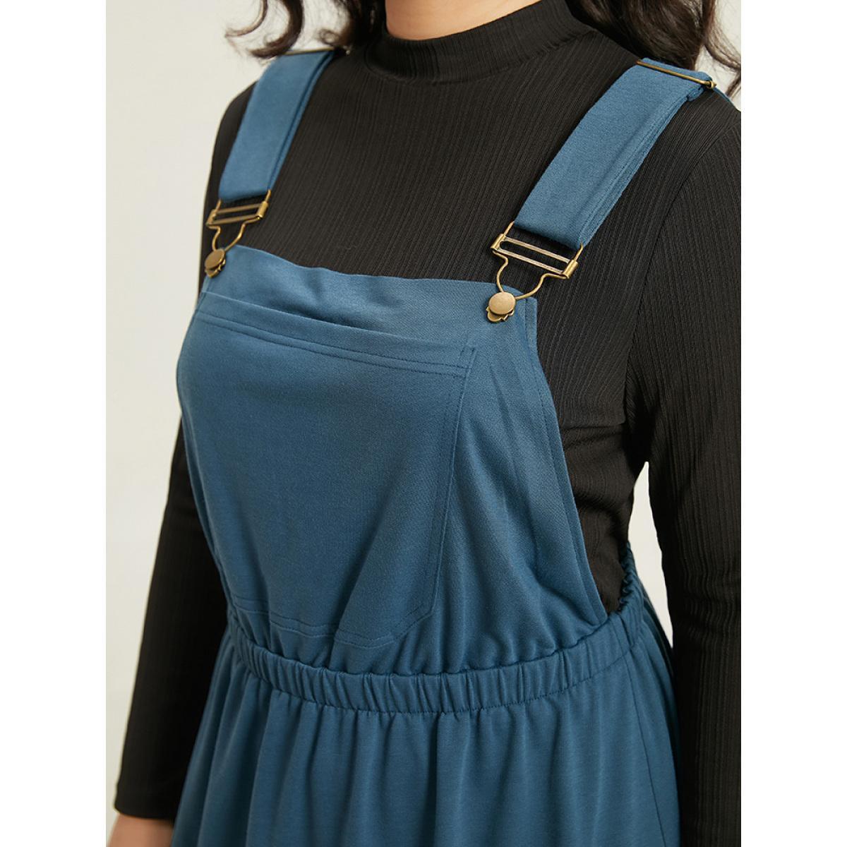 Plus Size Solid Adjustable Straps Elastic Waist Dress Indigo Women Casual Adjustable Straps Spaghetti Strap Sleeveless Curvy Midi Dress BloomChic 22-24/3X Product Image