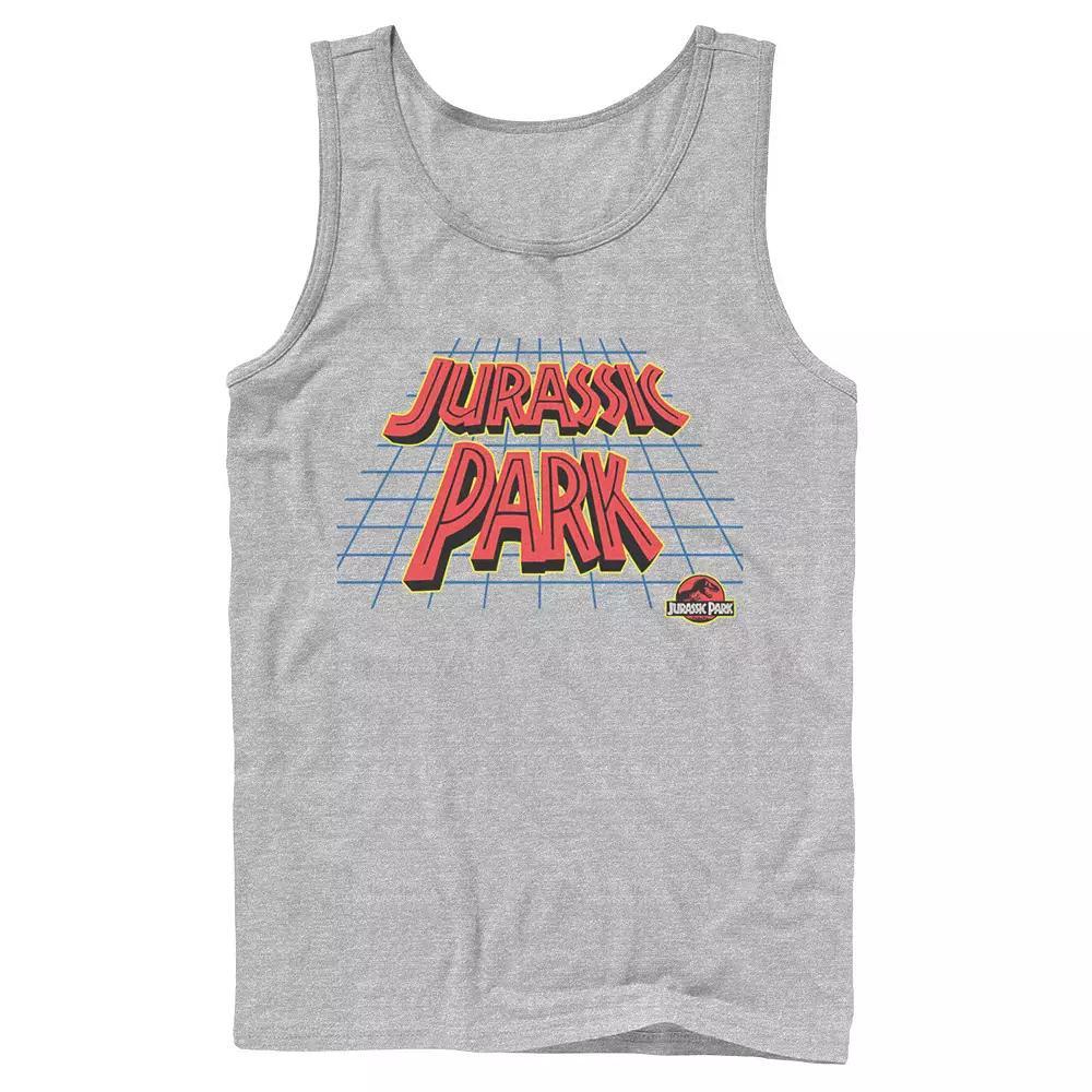 Men's Jurassic Park Tilted Retro Grid Logo Tank Top, Size: XL, Grey Product Image