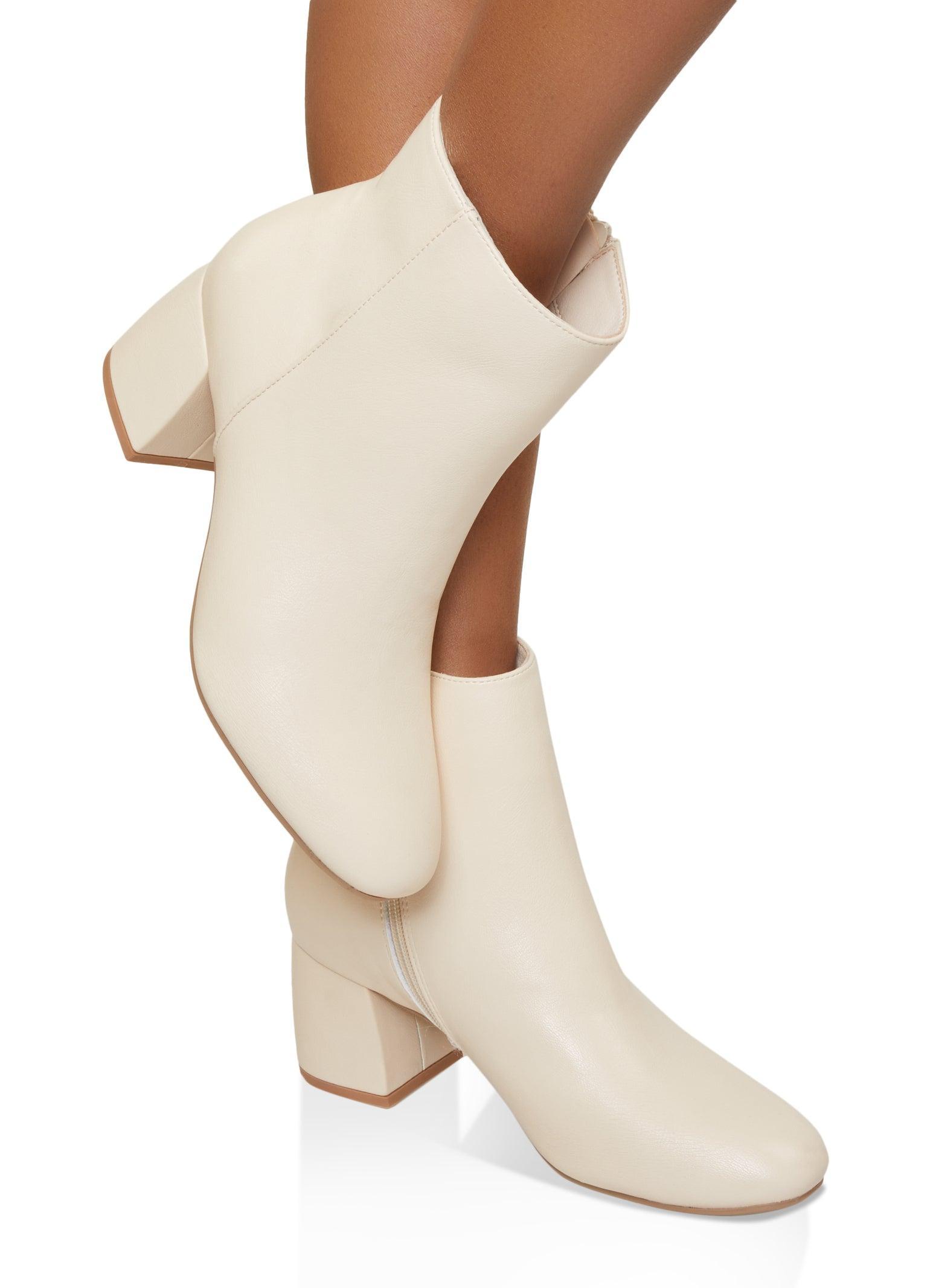 Womens Round Toe Block Heel Booties Product Image