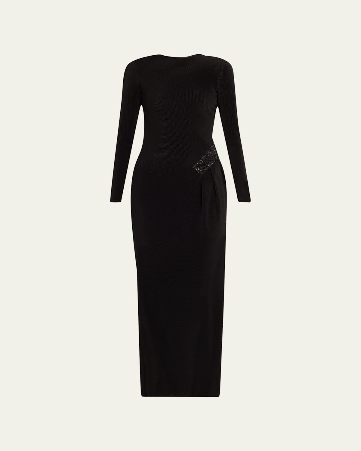 Plisse Jersey Gown with Beaded Hip Detail Product Image