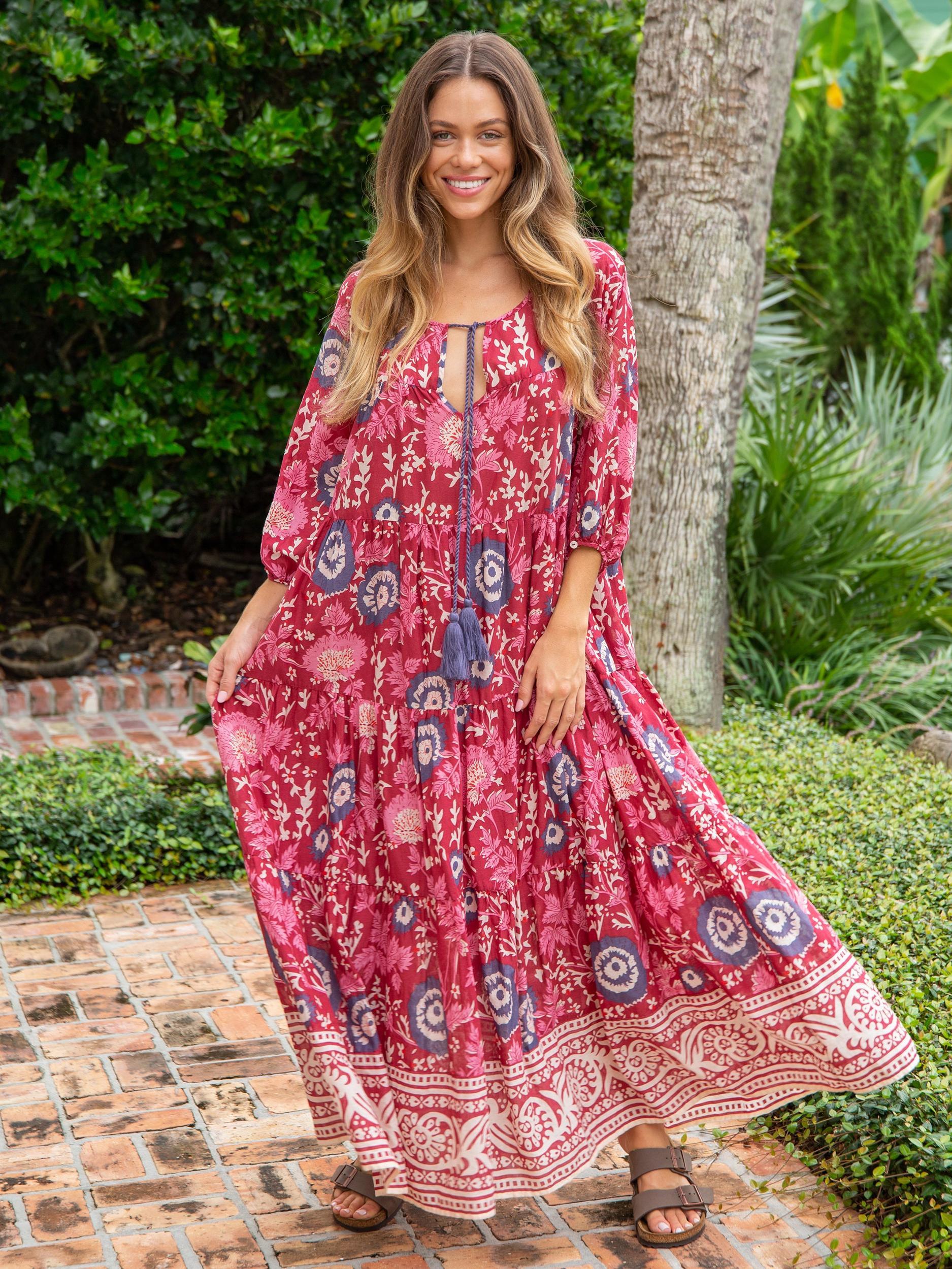 Auguste Cotton Maxi Dress - Red Pink Floral Product Image