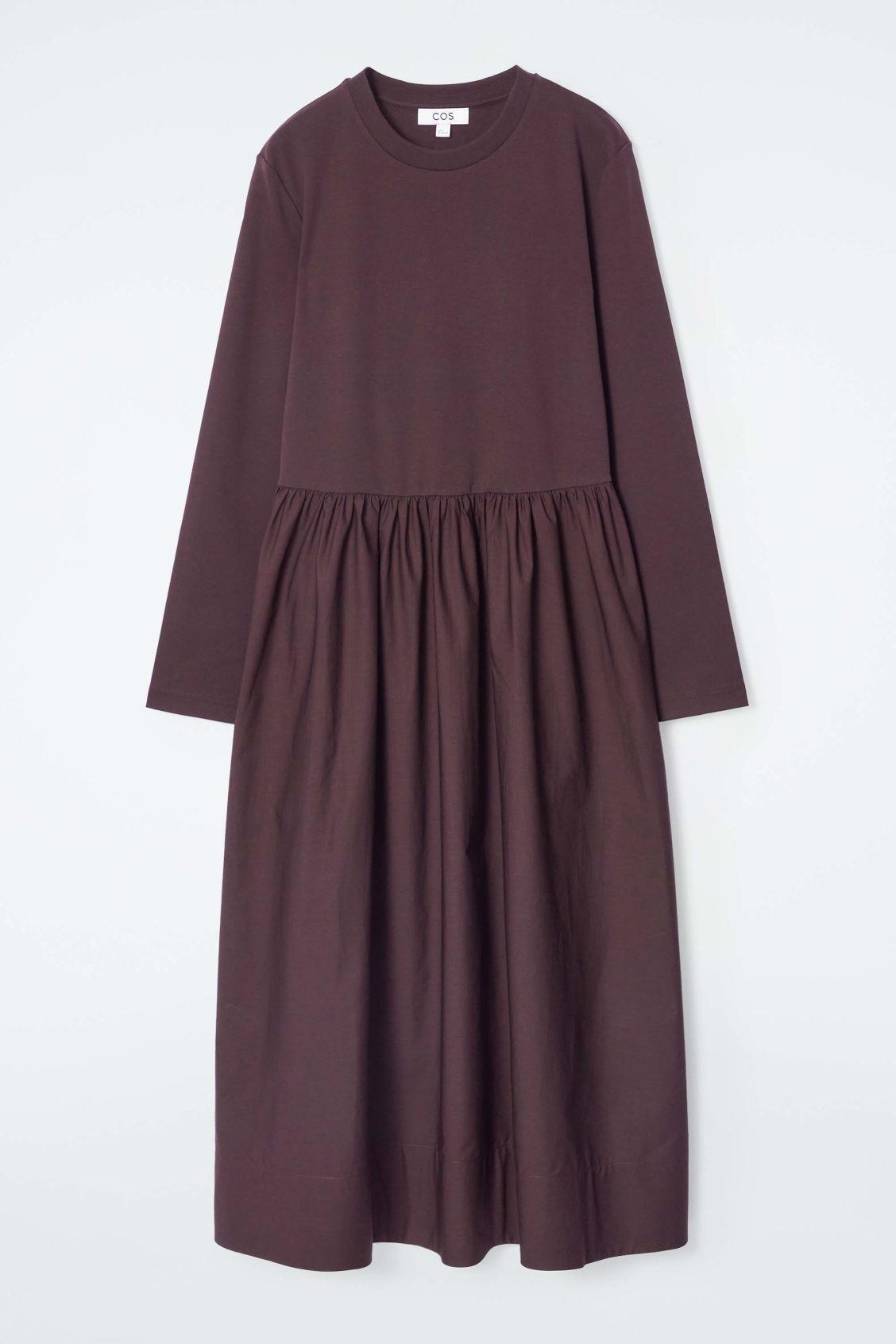 CONTRAST-PANEL LONG-SLEEVED MIDI DRESS Product Image